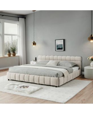 Streamdale California King Upholstered Bed with Storage Drawer - Beige