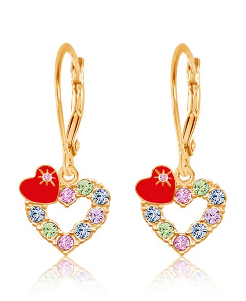 Детские серьги Chanteur /Girl/Heart Red Crystal Leverback, цвет: Золотой
