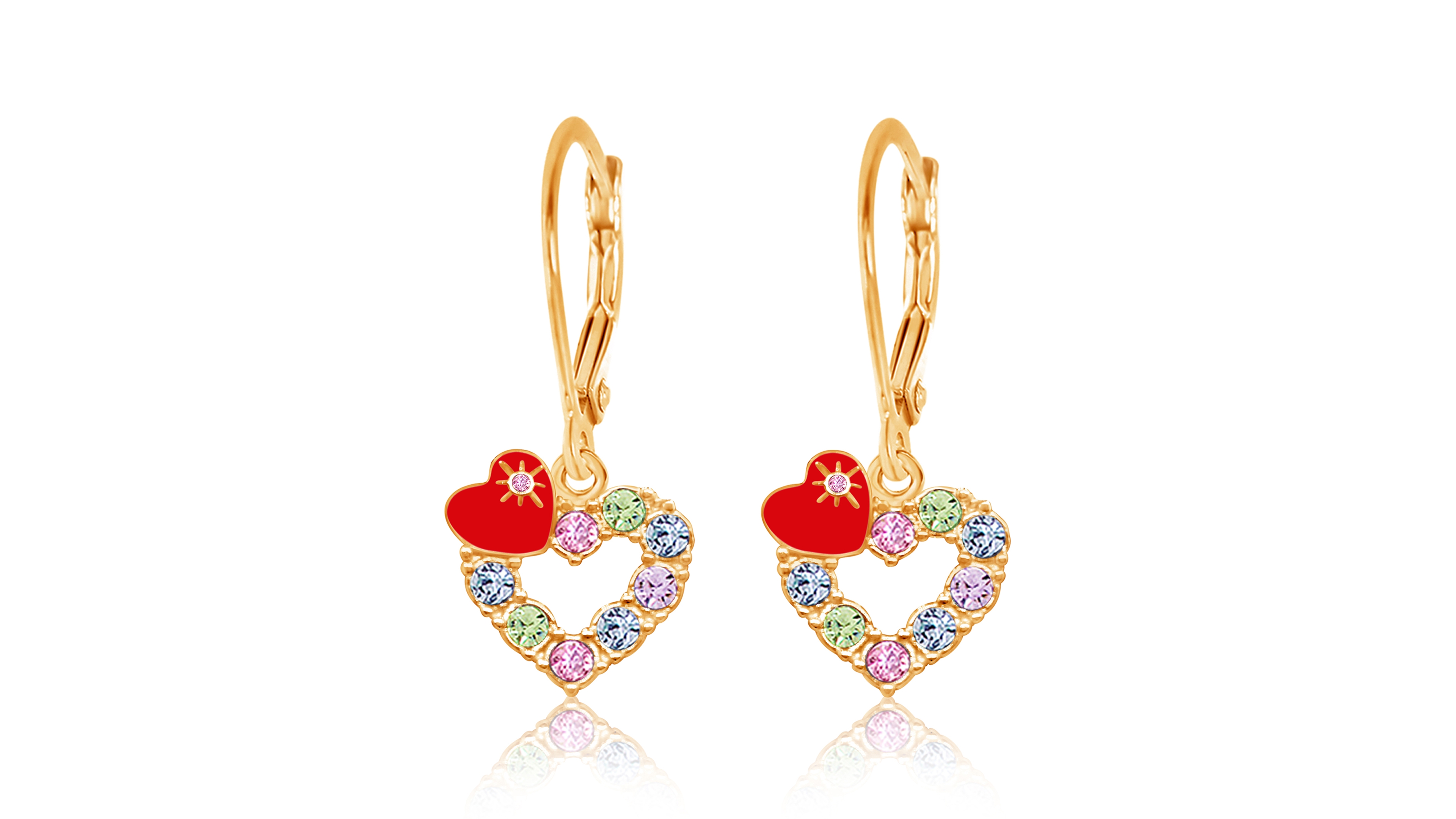 Chanteur Girls /Girl/Heart Red Crystal Leverback Earring