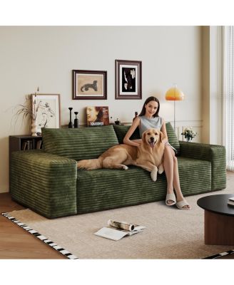 71" 3-Seater Corduroy Sofa, Deep Seat, Comfy Loveseat, No Assembly, Green
