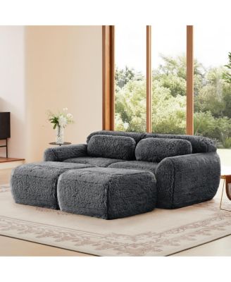 Soft Plush Boneless Sofa, No Assembly, Anti-Slip, Ottoman, Pillows