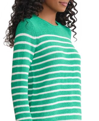 Petite Striped Open Crewneck Sweater