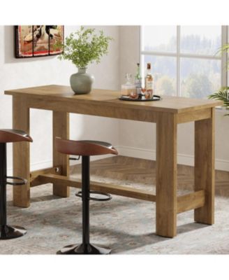 63-Inch Long Bar Table, Counter Height Pub Table with Footrest & Unique Curved Legs, Farmhouse Rectangular High Top Home Coffee Bar Unit