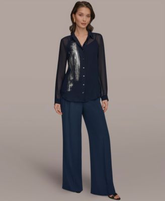 Women's Brush Stroke Button-Down Camisole Top, Regular & Petite