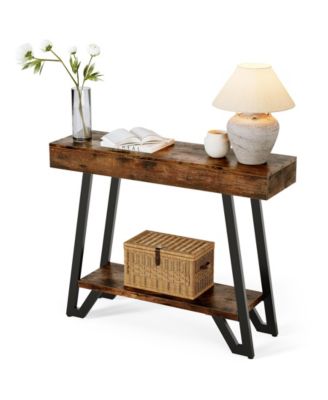 41-Inch Console Table with Geometric Metal Frame, 2-Tier Entryway Tables with Storage Shelves, Industrial Hallway Sofa Table