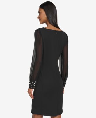 Women's Illusion-Sleeve Beaded-Cuff Dress