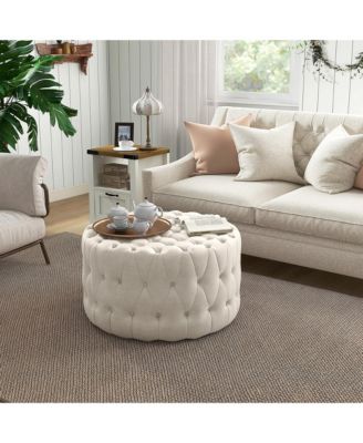 Tufted Ottoman Foot Stool with Velvet-feel Upholstery, Dark