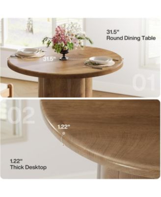 31.5-Inch Round Dining Table for 2-4 People, Small Kitchen Table with Sturdy Base for Dining Room, Living Room (Only Table)