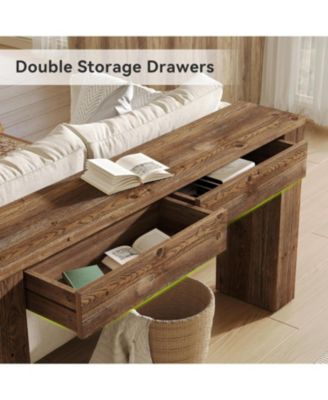 Sofa Table with 2 Drawers, 63 Inches Extra Long Console Table, Solid Wood Sofa Table Behind Couch, Large Entryway Hallway Foyer Tables