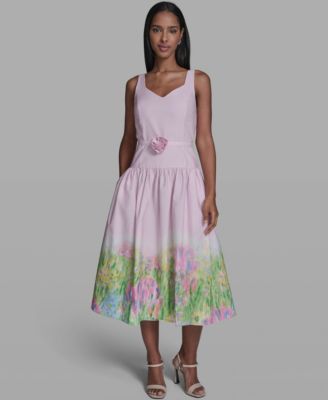 Women's Drop Waist Border Hem Midi Dress