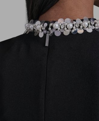 Women's A-Line Embellished Mock Neck Dress