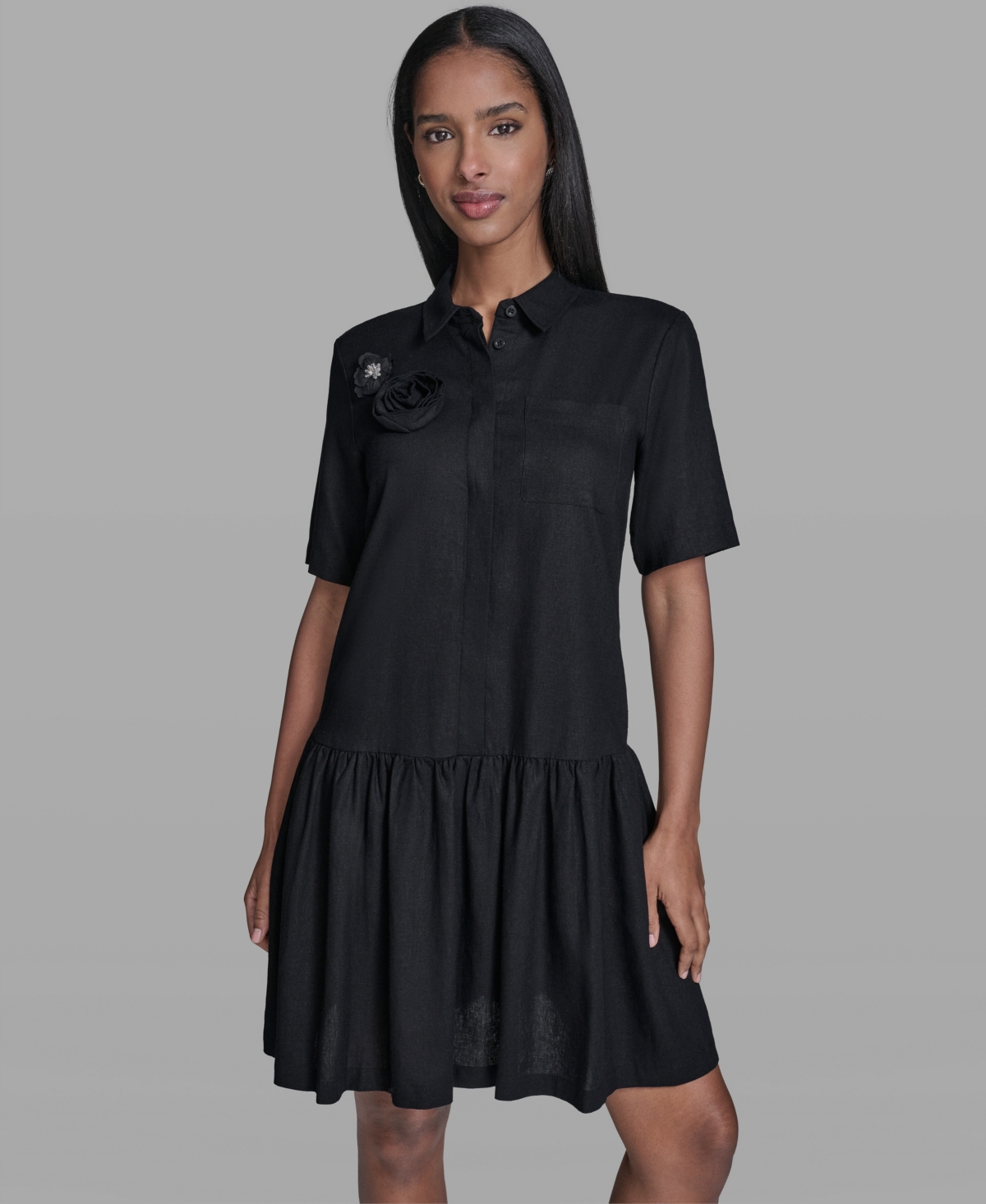 Karl Lagerfeld Paris Women's Drop Waist Collared Shirt Dress