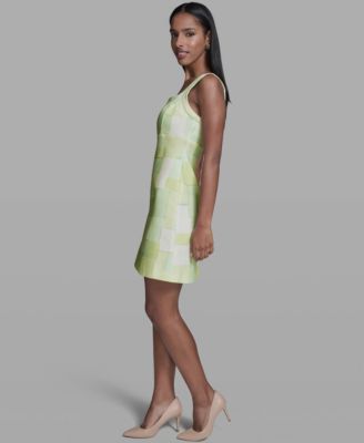 Women's Printed Square Neck Tweed Sheath Dress