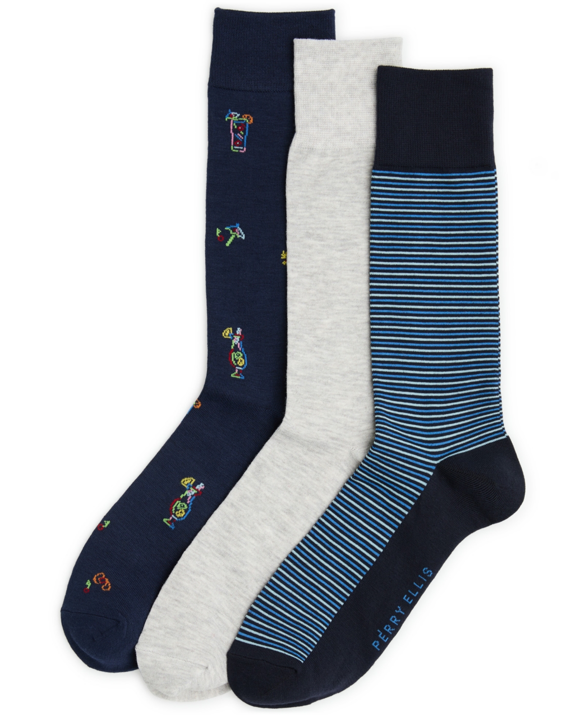 Perry Ellis Portfolio Men's Tropical Toucan Stripes Patterned Socks, 3-Pack