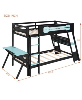 Twin Size Gaming Bunk Bed with Desks & USB Ports