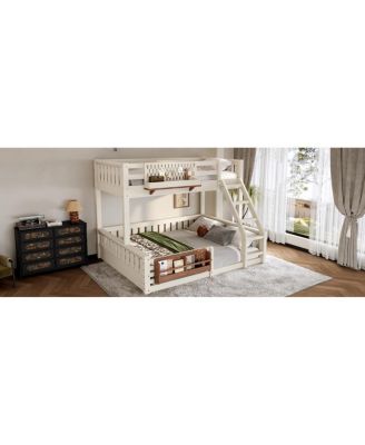 Twin XL over Queen Bunk Bed with Ladder, Guardrails, Pegboard & Bookshelf