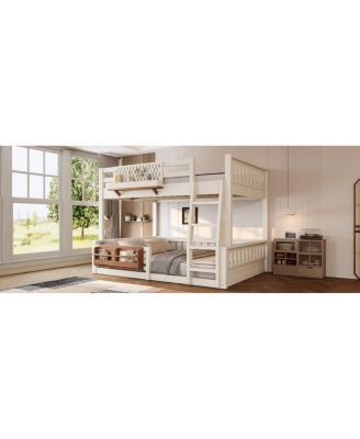 Full XL over Queen Bunk Bed with Ladder, Pegboard, Bookshelf