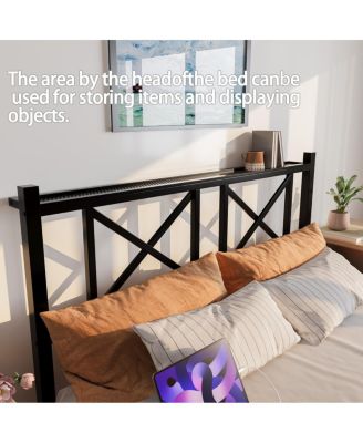 Queen Size Floating Bed Frame with Headboard & Storage, USB/LED