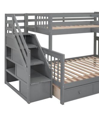 Twin over Full L-Shaped Bunk Bed with Drawers, Desk, Wardrobe