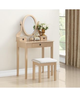 Streamdale Moniys Wood Moniya Makeup Vanity Table and Stool Set, Gold
