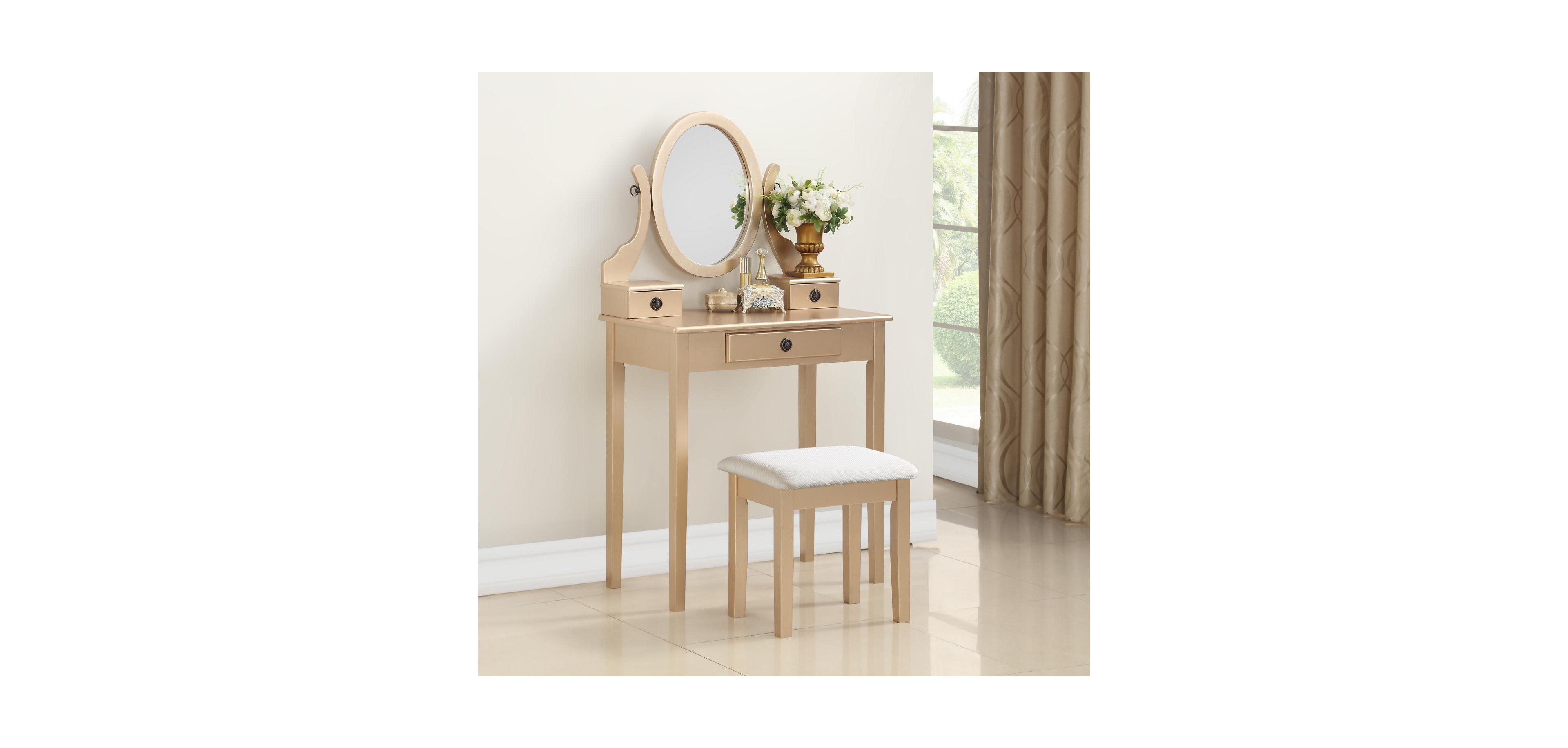 Streamdale Furniture Streamdale Moniys Wood Moniya Makeup Vanity Table and Stool Set, Gold
