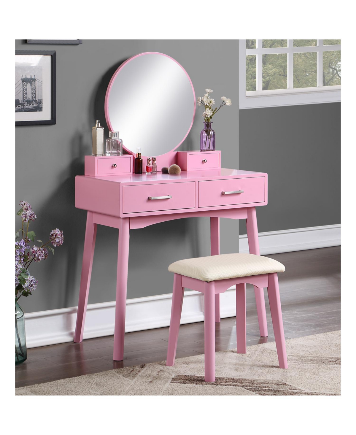 Streamdale Furniture Liannon Contemporary Wood Vanity and Stool Set