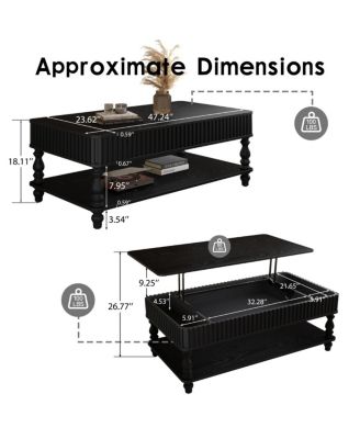 Lift Top Coffee Table with Storage, Solid Wood Black Finish, Modern Desk