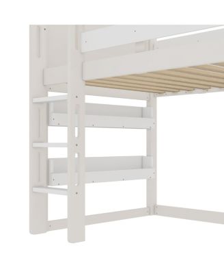 Twin Size Loft Bed with Bookshelf and Slide - Kids House-Shaped Design