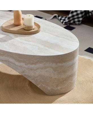 The oval natural marble coffee table side table in the living room