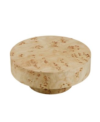 Mid Century Modern Burl Wood Round Coffee Table with Pedestal