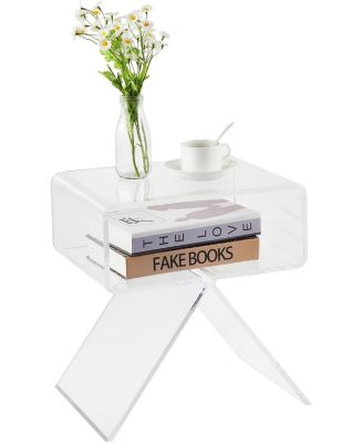 Acrylic Nightstand,17.7" L x 11.8" W x 15.4" H Acrylic Desk, Acrylic Side Table, Modern Design Clear Table