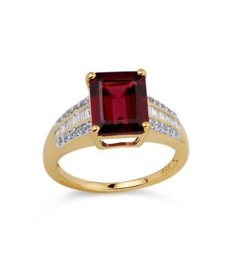 Art Deco Style 3CT Natural Red Garnet Baguette Side Stone Ring 14K Gold Vermeil Sterling Silver