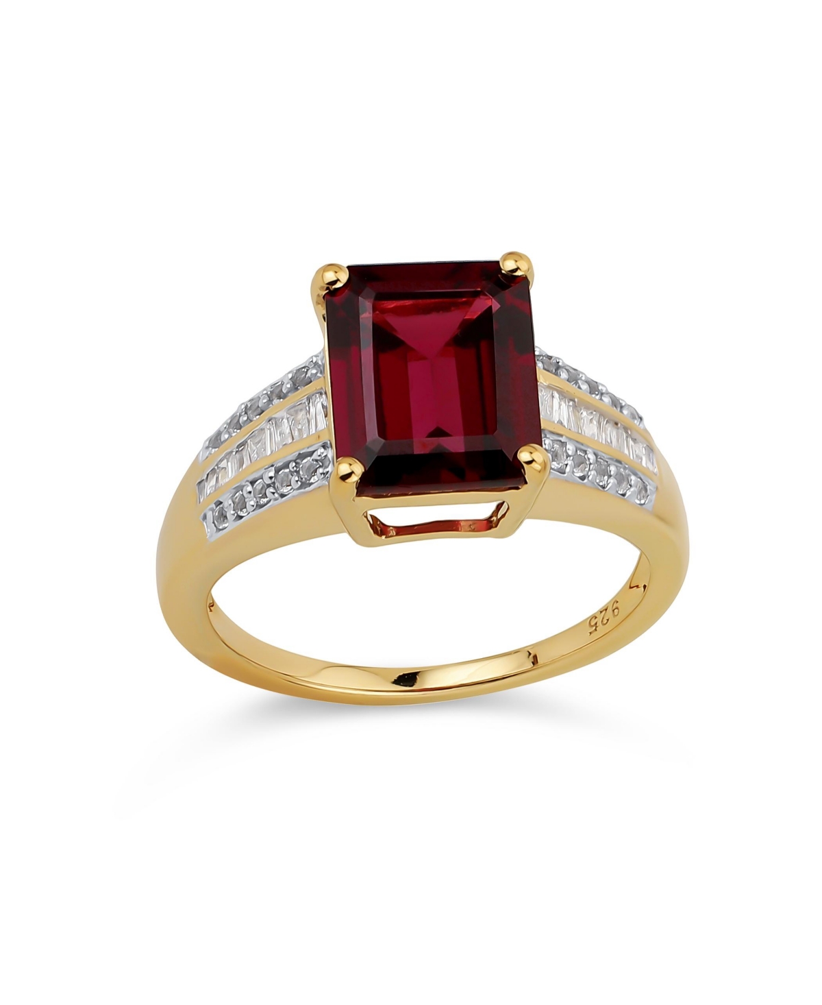 Bling Jewelry Art Deco Style 3CT Natural Red Garnet Baguette Side Stone Ring 14K Gold Vermeil Sterling Silver - Red garnet