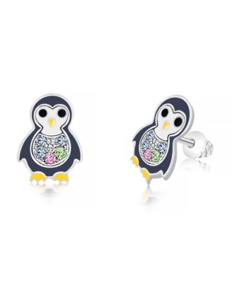 Girls /Girl/Penguin Crystal White Gold Palladium Plating Screwstud Earring
