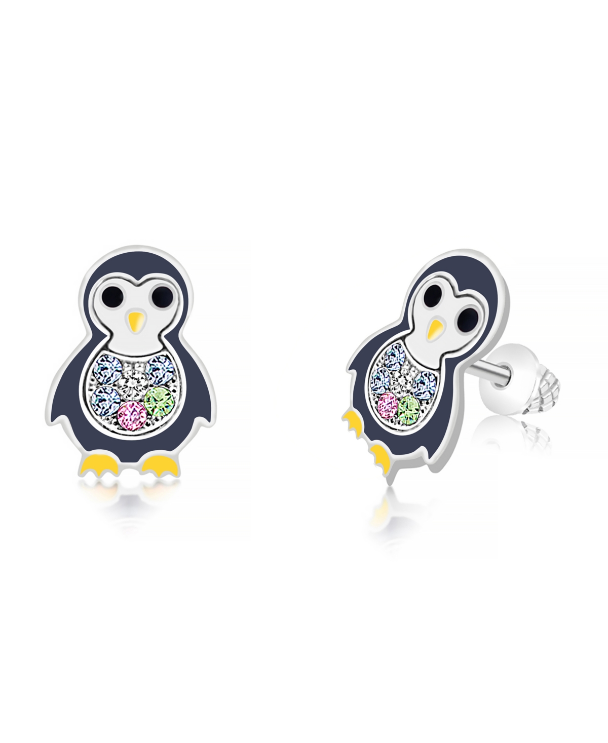 Chanteur Girls /Girl/Penguin Crystal White Gold Palladium Plating Screwstud Earring
