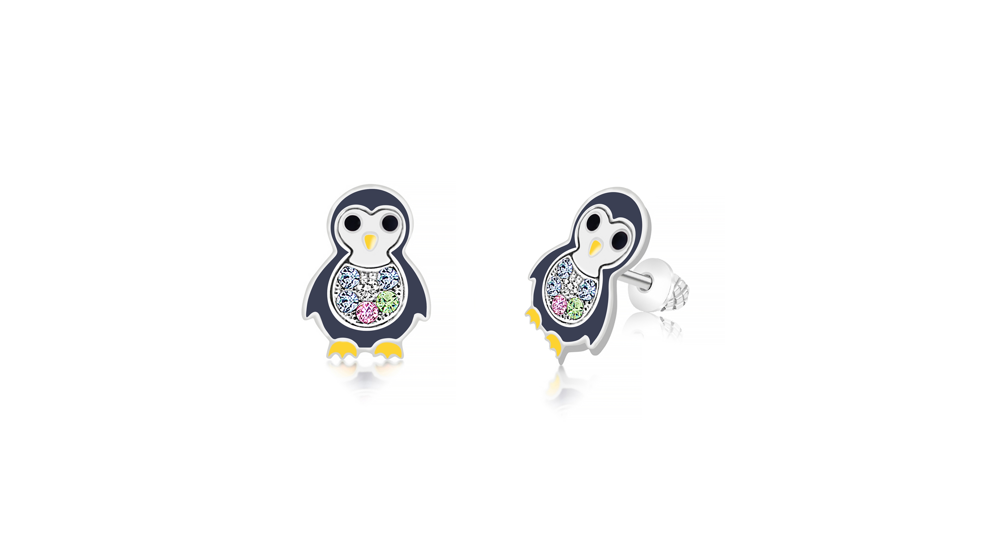 Chanteur Girls /Girl/Penguin Crystal White Gold Palladium Plating Screwstud Earring