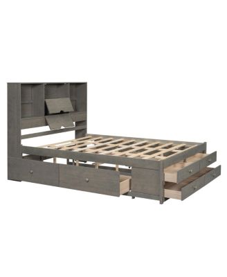 Platform Bed with Storage Headboard and 8 Drawers