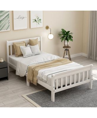 Wood Platform Bed Twin Sleigh Bed Frame with Headboard/Footboard