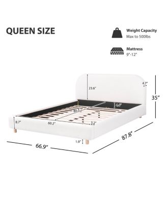 Queen Size Boucle Upholstered Bed, Curved Design