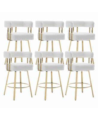 Modern decorative chair with gold metal legs, Teddy fleece upholstered sofa 2PC White