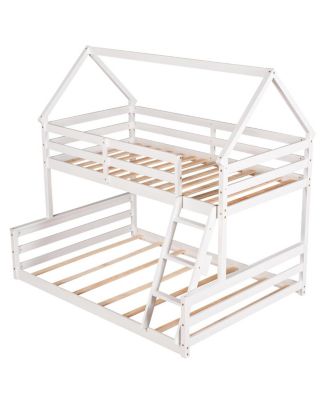 Twin over Full House Bunk Bed with Built-in Ladder