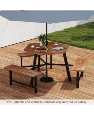 Acacia Wood Picnic Table Set for 6 with Bench Seating