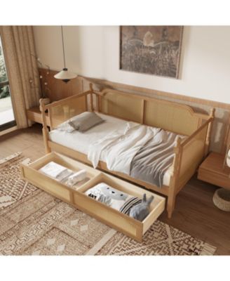 Antique Walnut Twin Daybed with Drawers for Space-Saving