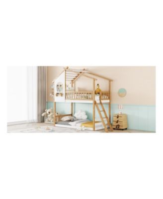 Twin Over Twin Bunk Bed with Roof, Window, Ladder