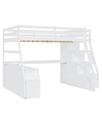 Loft Bed with 7 Drawers 2 Shelves and Desk