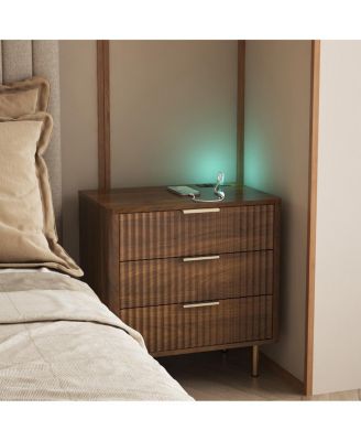 Modern Wood Nightstand with Charging Station & Storage