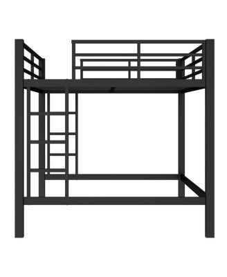 Queen Size Metal Loft Bed with Ladder and Guardrails