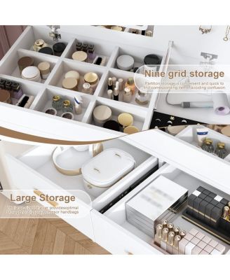 Flip Top Vanity Desk with LED Mirror & Outlet