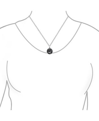 Capricorn Zodiac Round Medallion Pendant Necklace Antiqued .925 Sterling Silver