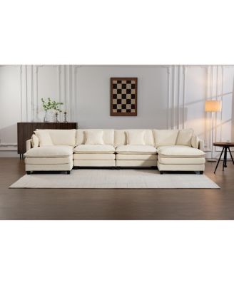 Modern 4-Seat Sectional Sofa with 2 Ottomans & Pillows, 149.61